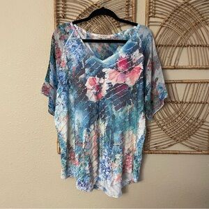 Jess & Jane Floral Ruffle Top Blouse Art To Wear Women's Sz‎ XL B43